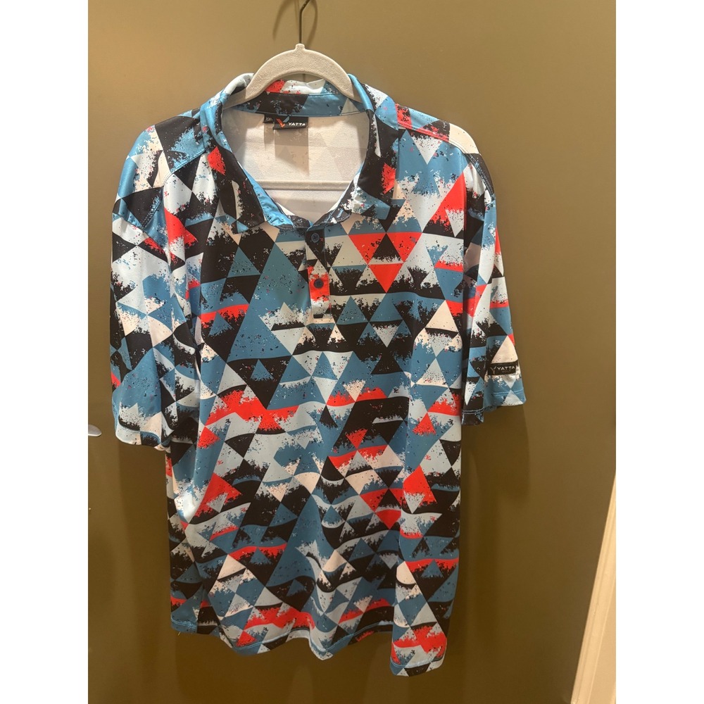 Yatta Golf Mens XXL Performance Polo Shirt Geometric Triangle Print Blue Red
